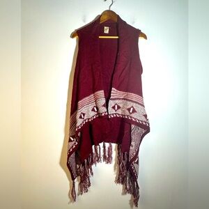 Lildy Burgundy Fringe Knit Vest
